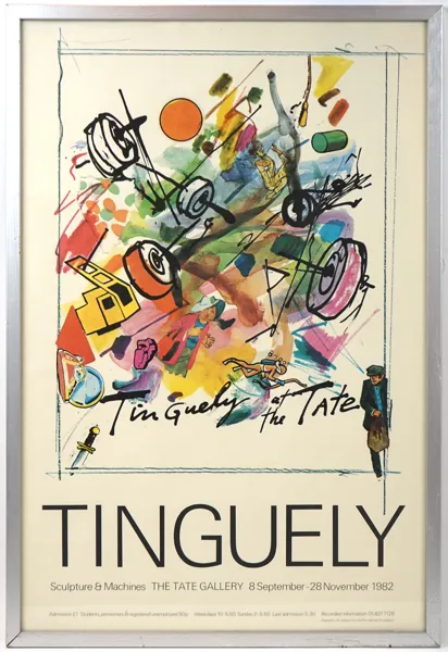 Utställningsaffisch, Jean Tinguely, Sculpture & Machines, The Tate Gallery, 1982.