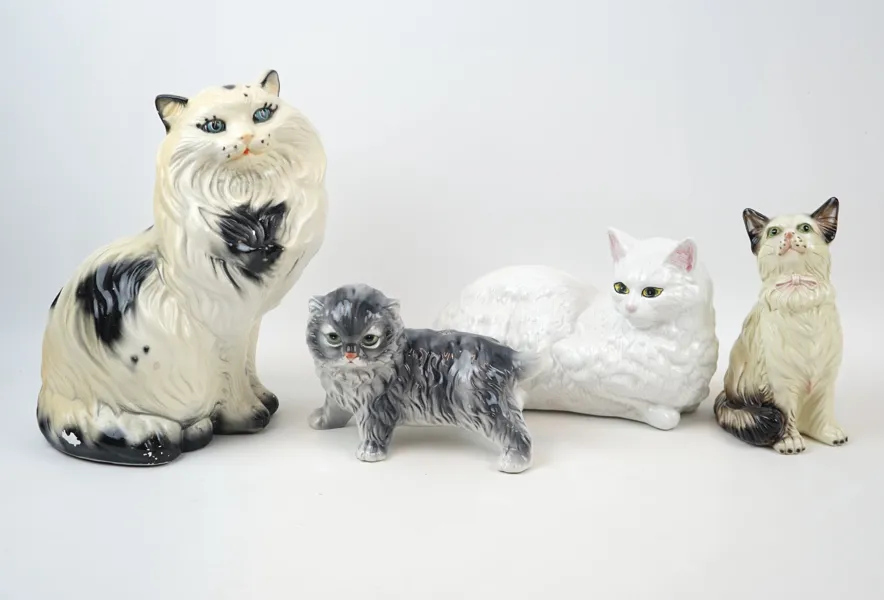 Figuriner, 4 st, katter, keramik, bl.a RBA Olofström.