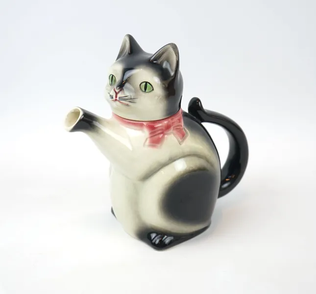 Kanna med lock, katt, keramik, Cortendorf, Tyskland.
