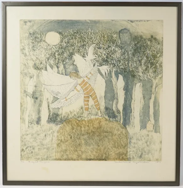 Helmtrud Nyström, ''På väg till New York'', färgetsning, 57/75, signerad, 1975.
