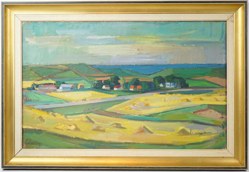 Gerhard Wihlborg, ''Mognande fält, Hammar'', olja på duk, signerad.