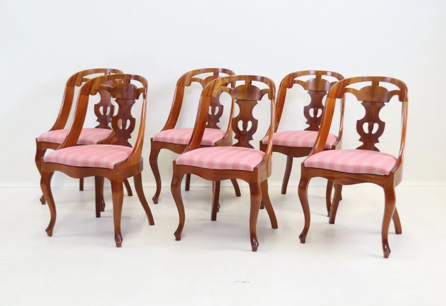 Stolar, 6 st, mahogny/textil, "Göteborgsstolar".