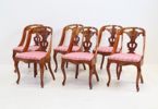 Stolar, 6 st, mahogny/textil, "Göteborgsstolar".