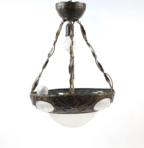Taklampa, glas/koppar.