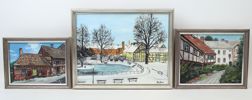 Rose-Marie Nilsson, Ystadmotiv, olja på duk, 3 st, signerade.