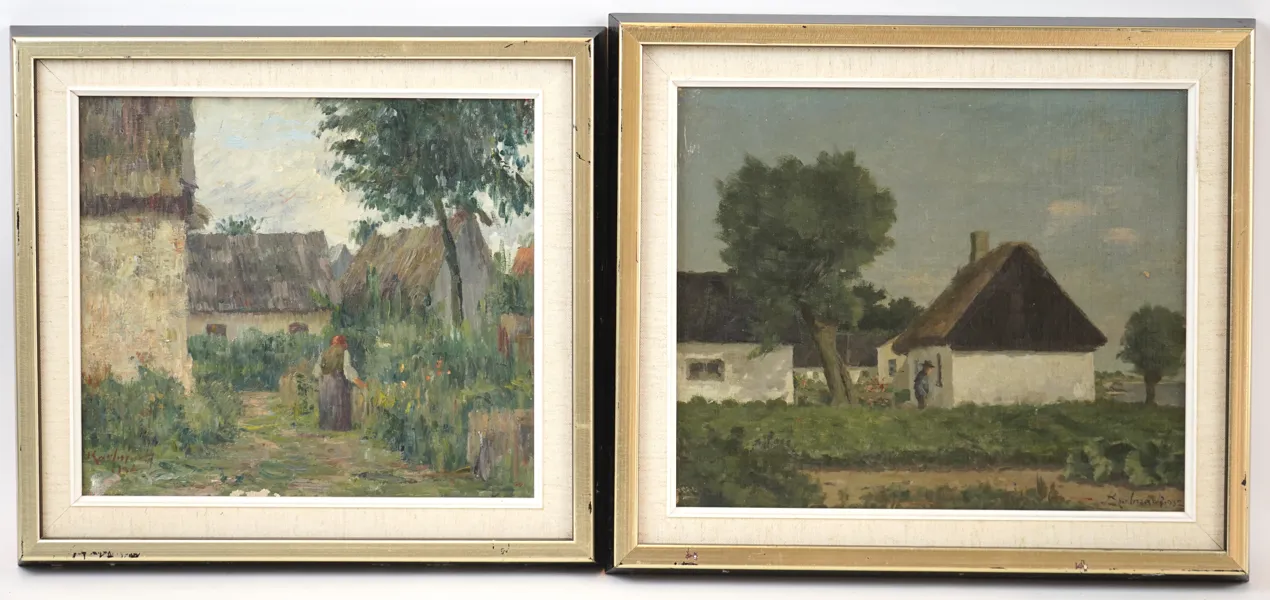 Gerhard Karlmark, olja på duk och pannå, 2 st, signerade.