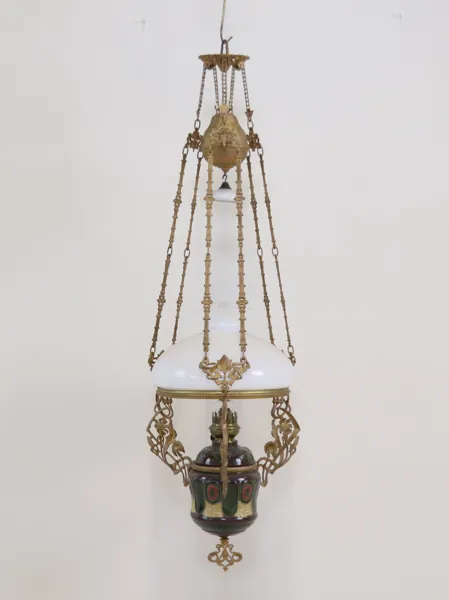 Takfotogenlampa, metall/majolika/glas.