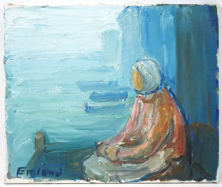 Einar Emland, ''Fiskarekvinna'', olja på duk, signerad.