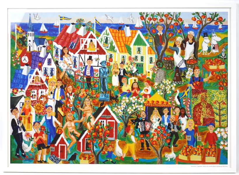 Gunilla Mann, efter, affisch, ''Skörfest i Äppleriket'', signerad.