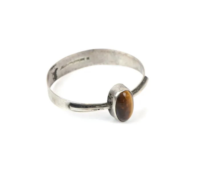 Armring, stel, silver med tigeröga,