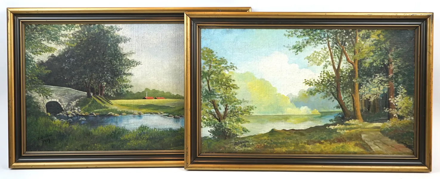 Edward Wollin, olja på duk, 2 st, signerade, 1919.