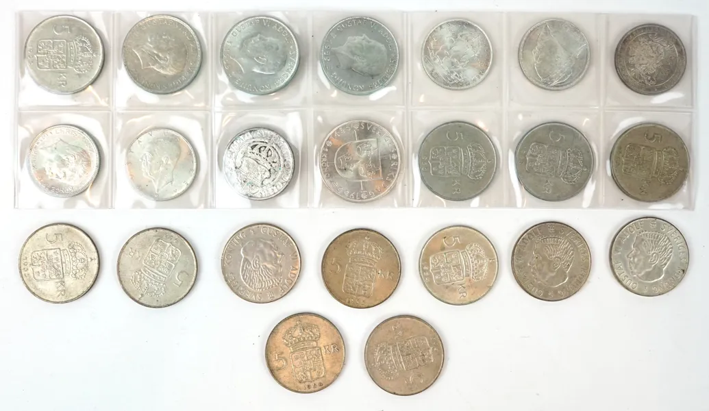 Minnesmynt och 5-kronor, ett parti, före 1968.