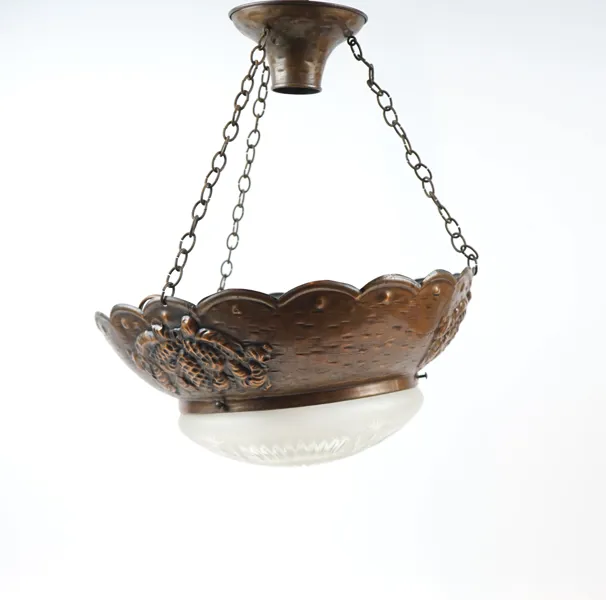 Taklampa, koppar/glas.