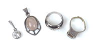 Hänge och ringar, 4 delar, silver.