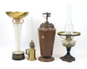Fotogenlampor med mera, 4 st, metall/glas/plast.
