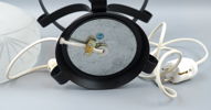 Bordslampa, glas/metall.