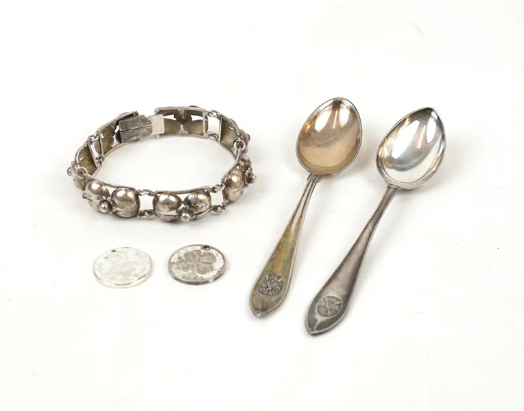 Kaffeskedar m.m, 5 delar, silver.