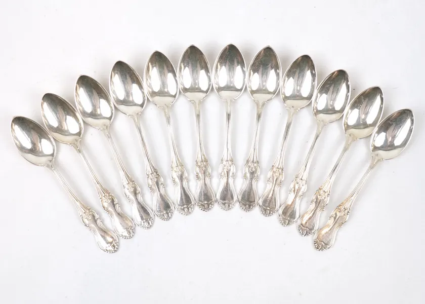 Kaffeskedar, 12 st, silver. Olga.