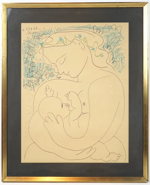 Pablo Picasso, efter, tryck, ''Maternite'', signerad i trycket.