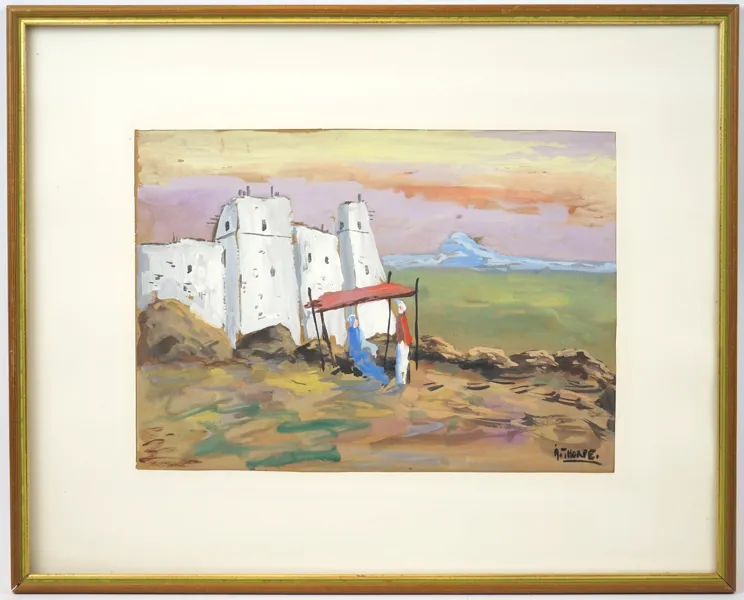 Åke Thorpe, ''Gammalt ökenfort Algier'' gouache, signerad.
