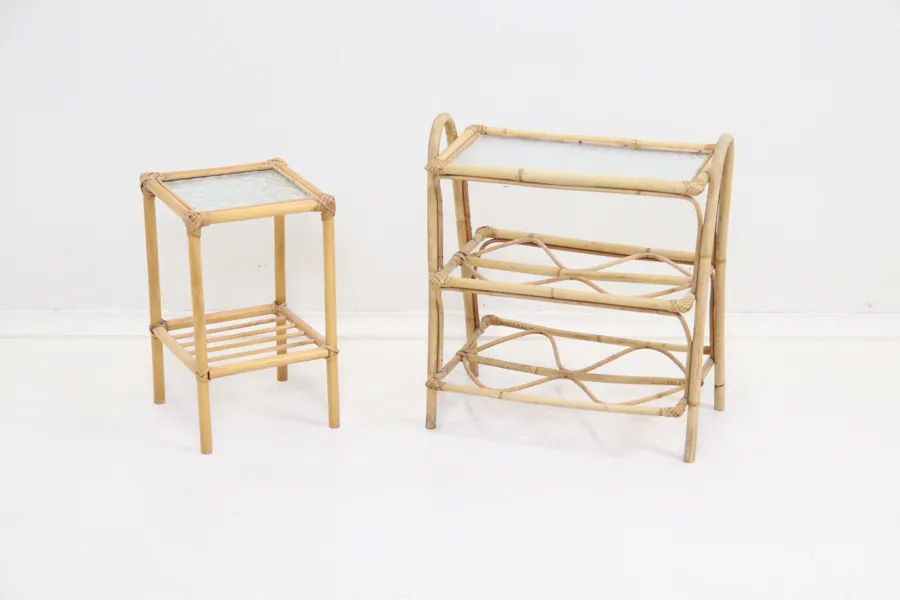 Blombord, 2 st, bambu/glas.