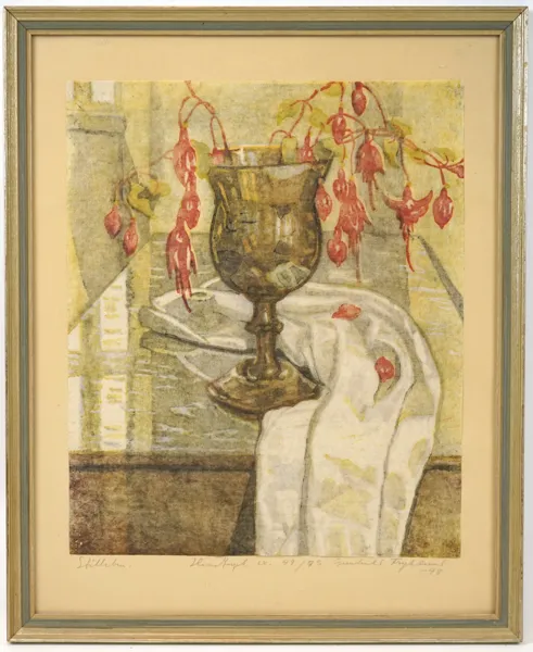 Gunhild Fryklund, ''Fuchsia'', stilleben, numrerad 49/75, signerad, 1948.