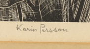 Karin Persson, "Kabbleka", trägravyr 195/310, signerad.