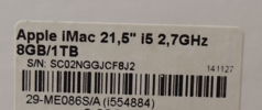 Apple iMac, 21,5 tum, 8GB/1TB, 2,7Ghz, 2013, återställd.