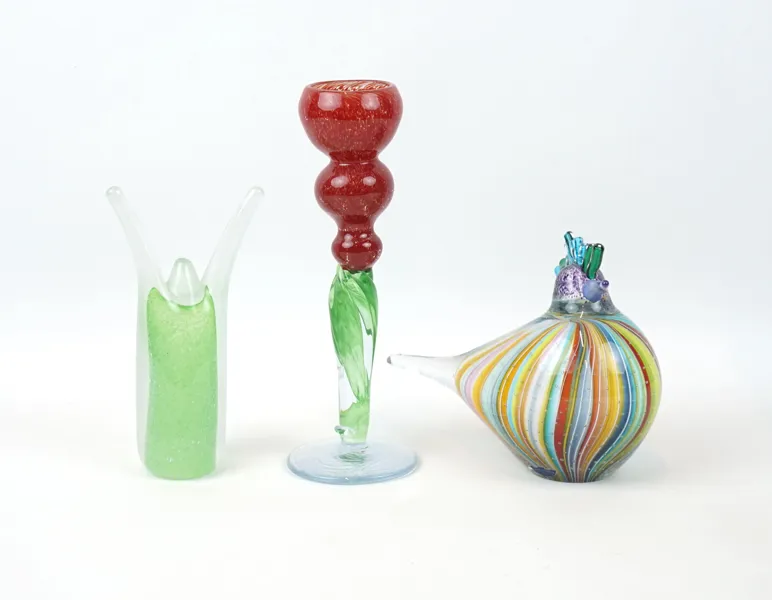 Konstglas, 3 delar, bl.a Stockholms Glasbruk, Skansen.