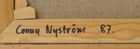 Conny Nyström, ''Stenshuvud'', olja på duk, signerad, 1987.