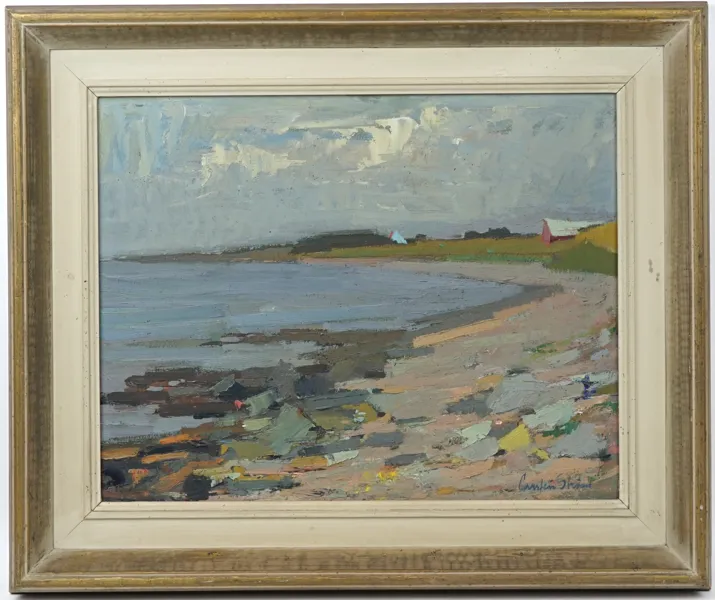 Carsten Ström, ''Vid Högasten, Skåne'', olja på pannå, signerad.