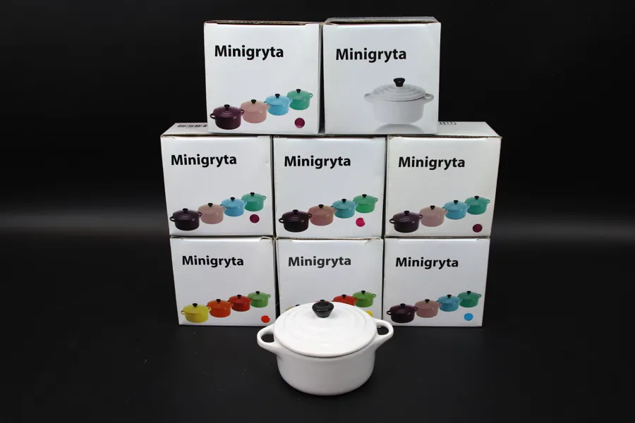 Minigrytor, 8 st, stengods, Mio.