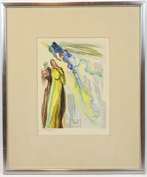 Salvador Dali, färgträsnitt E.A., illustration ur Dantes gudomliga komedi, blyertssignerad.