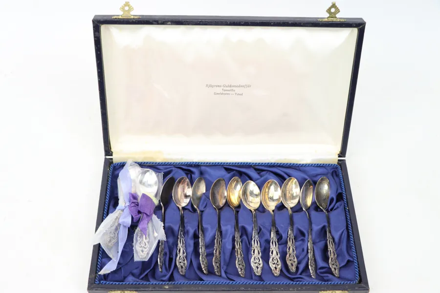 Kaffeskedar, 12 st, silver, 830, modell Allmoge.