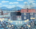Stina Sunesson, ''Vår i byn'', offsetlito nr 39/360, signerad.