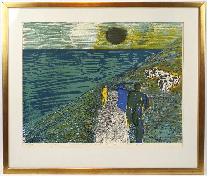 Fredrik Rohde, ''Landskap vid hav'', litografi 23/100, signerad, 1973.