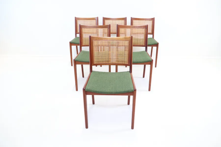 Stolar, 6 st, teak/ textil/ rotting. 