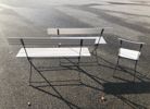 Trädgårdssoffor, ett par, samt trädgårdsstol, trä/metall.